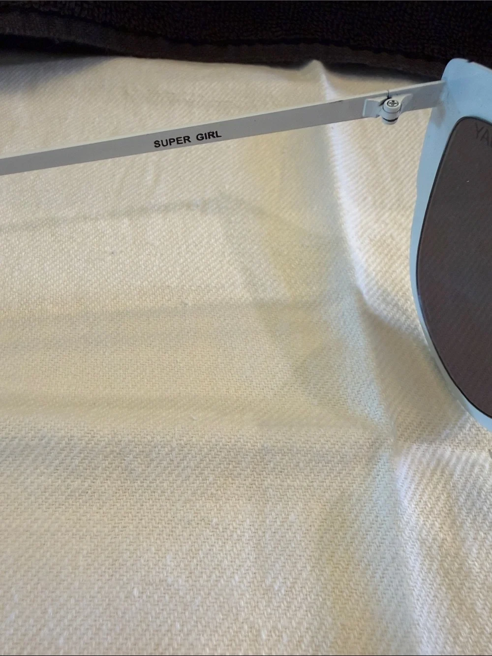 Quay Australia Super Girl White Cat Eye Sunglasses with Mirrored Lenses